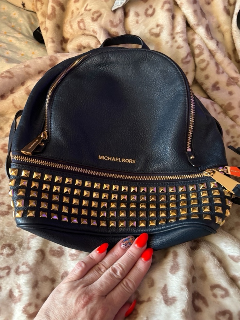Michael Kors Black Leather Mini Backpack with Gold Studs - Picture 6 of 6